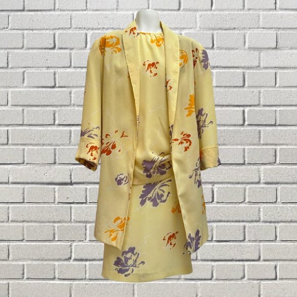 Vintage 80's Yellow Floral 3 Piece Skirt Set - Picture 2 of 12